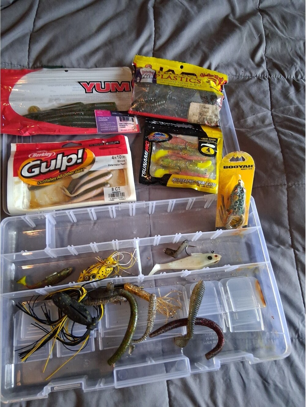 Plastic Bass Pro Shops Fishing Tackle Box with Tackle Lot 7 See Pics